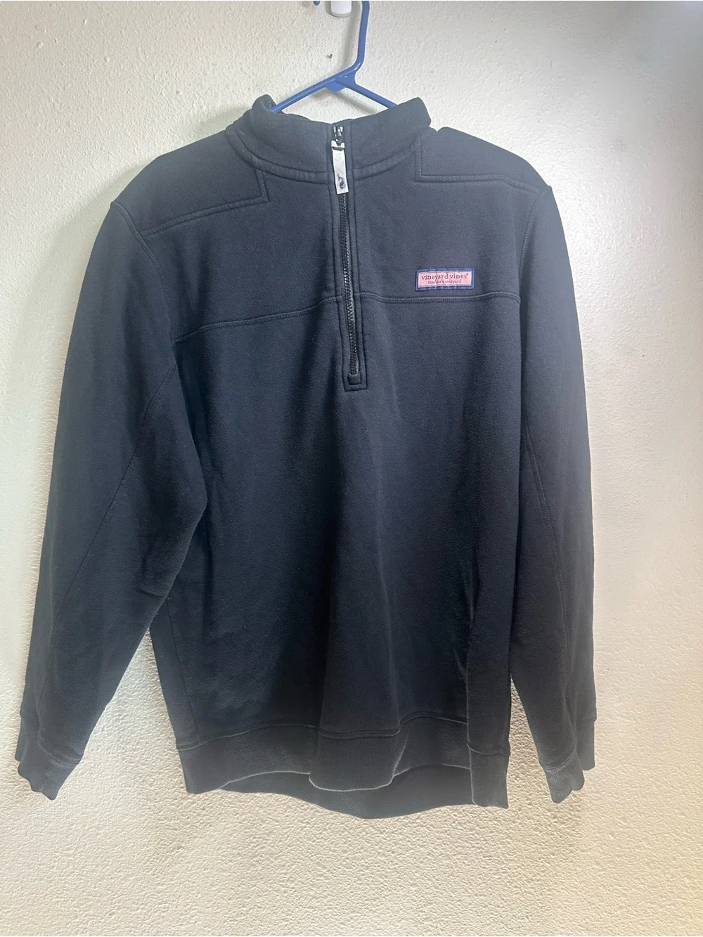 Vineyard Vines Black Quarter-Zip Pullover with Pink Logo Patch